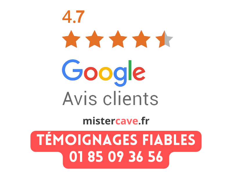 Avis clients MisterCave sur Google : capture d'écran montrant la note de 4.7/5 étoiles avec plus de 37 avis vérifiés pour la rénovation de cave à Paris