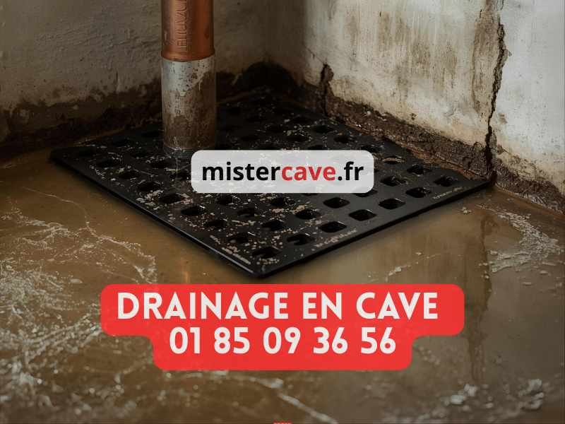 Installation drainage de cave à Paris : drain périphérique en PVC perforé posé dans une rigole avec lit de graviers et géotextile le long des murs de fondation