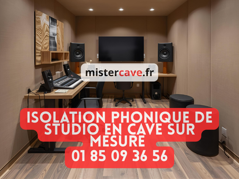 Isolation phonique de cave pour studio de musique : doublage acoustique des murs avec laine de roche haute densité, membrane masse lourde et plaques de plâtre phoniques