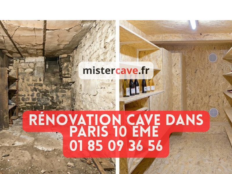 Rénovation de cave Paris 10e arrondissement : cave rénovée dans un immeuble haussmannien près du Canal Saint-Martin avec traitement anti-humidité et éclairage LED